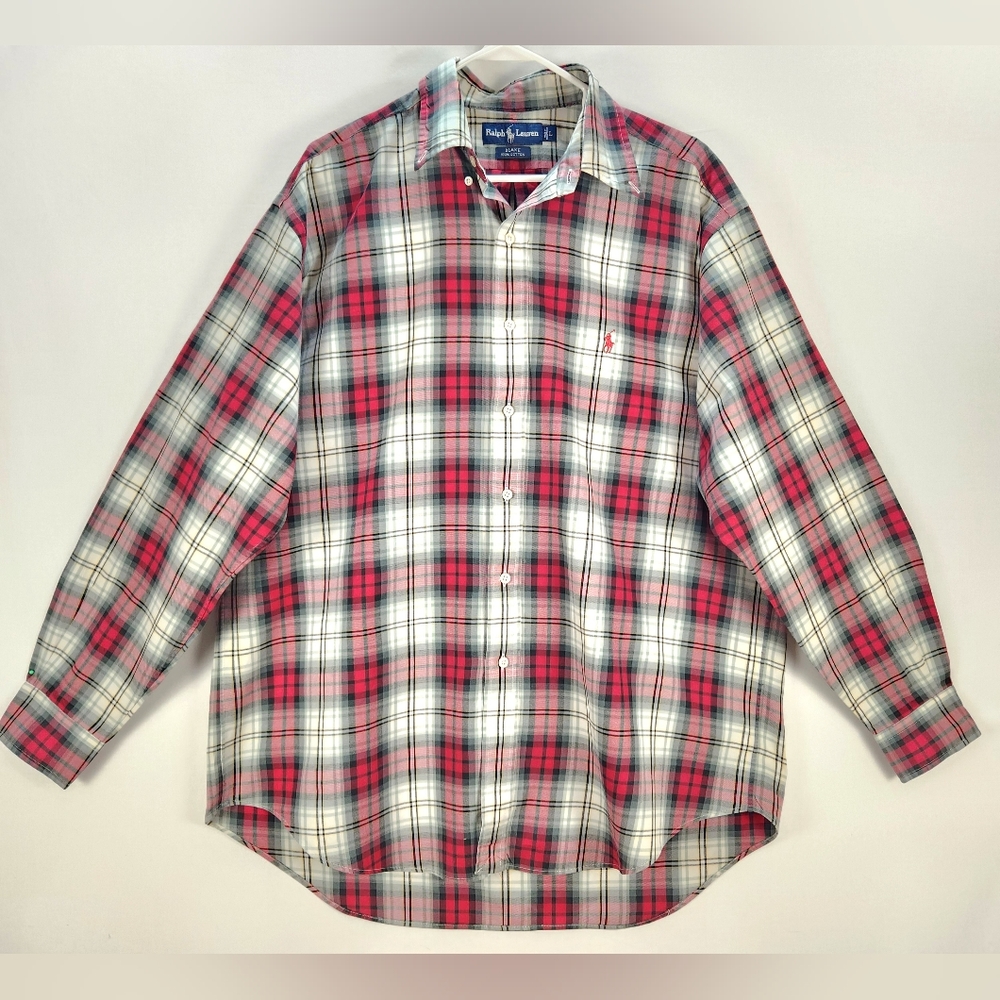 Ralph Lauren Men's Red Plaid Long Sleeve Shirt Size L